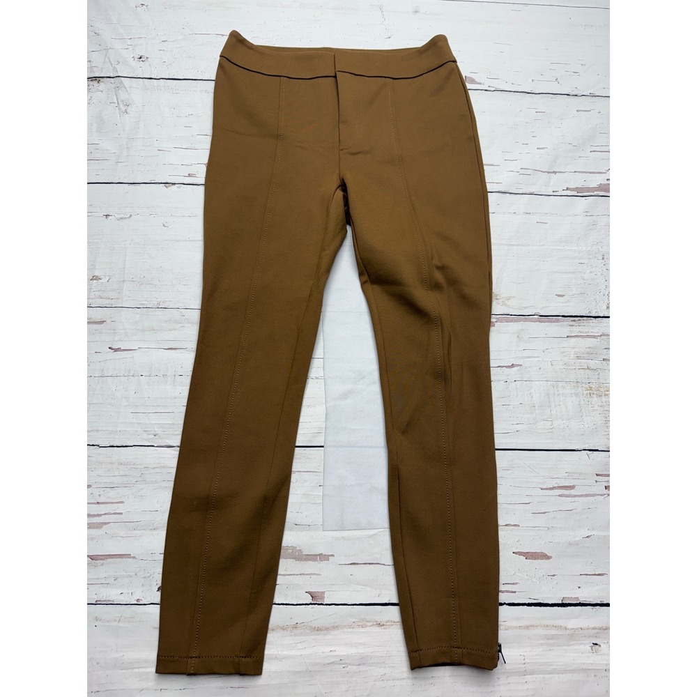 Anthropologie The Essential Slim Brown Pintuck Ankle Zip‎ Pants Size 4